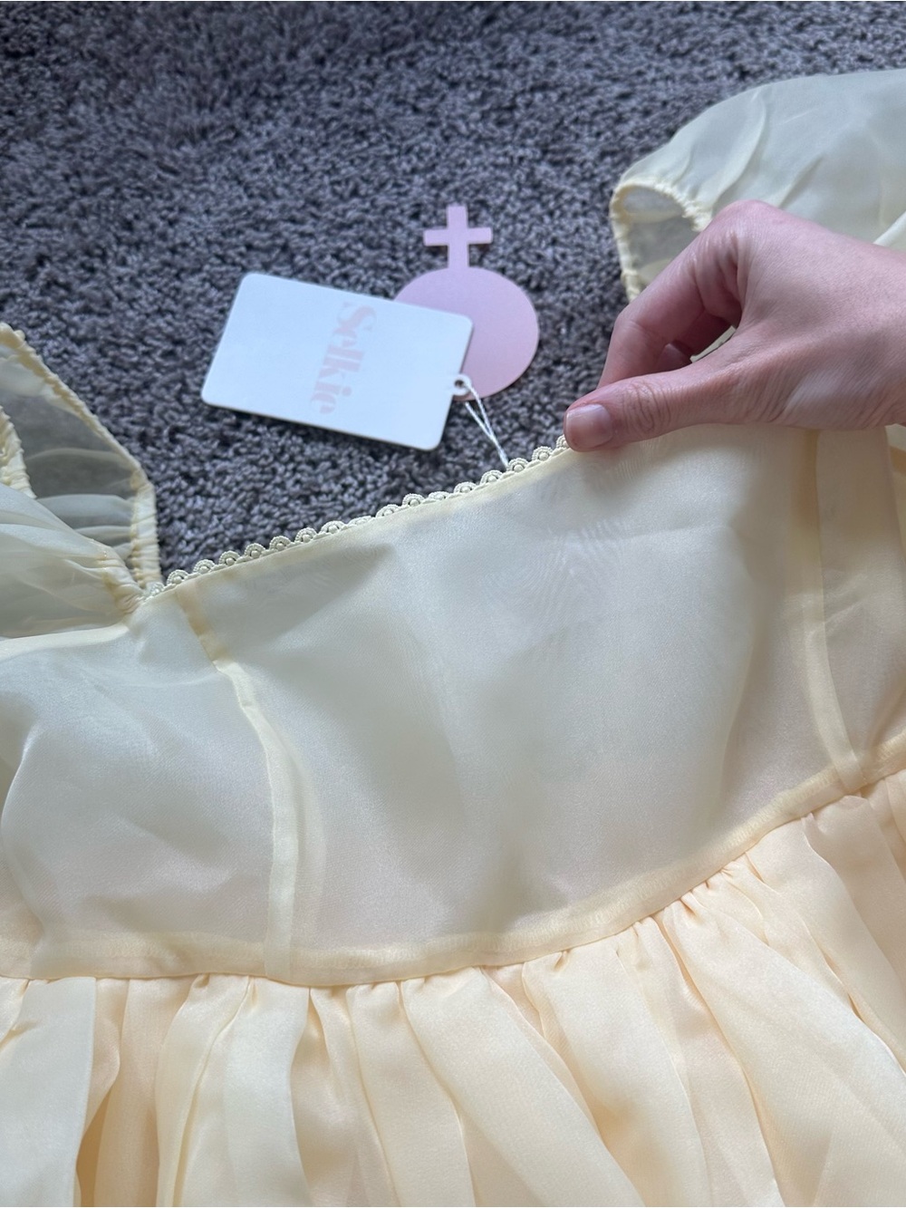 Selkie Pale baby Banana Yellow Puff-Sleeve Babydoll Mini Dress - Picture 6 of 8